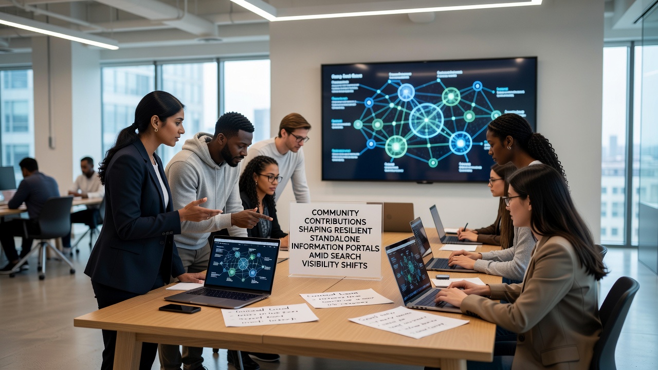 Contributors reviewing analytics data to adjust portal content strategy